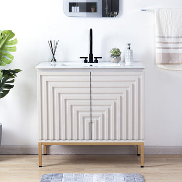 Rowan Geometric Modern Transitional 2-Shelf Bath Vanity Cabinet Only (Sink Basin Not Included)